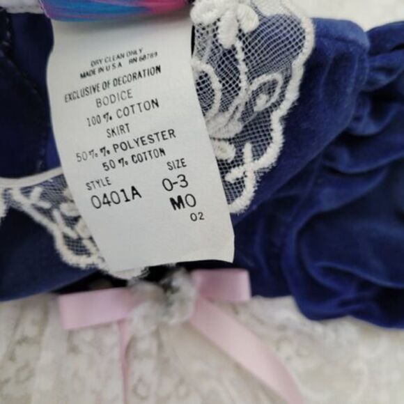 Martha’s Miniatures Dress Blue Velvet Full Circle Dress 0-3 months Vintage lace - Picture 4 of 7